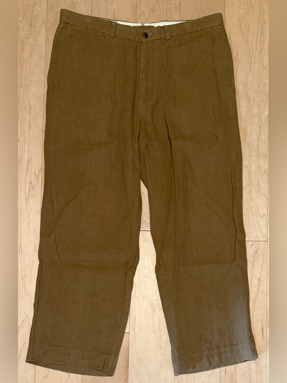 VTG Polo Ralph Lauren 100% Linen Button Fly Officer Pants Tan Brown Men’s 36x30*